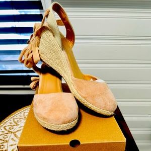 FISACE Espadrilles Wedge Sandals Ankle Buckle Strap Closed Toe Shoes size 10